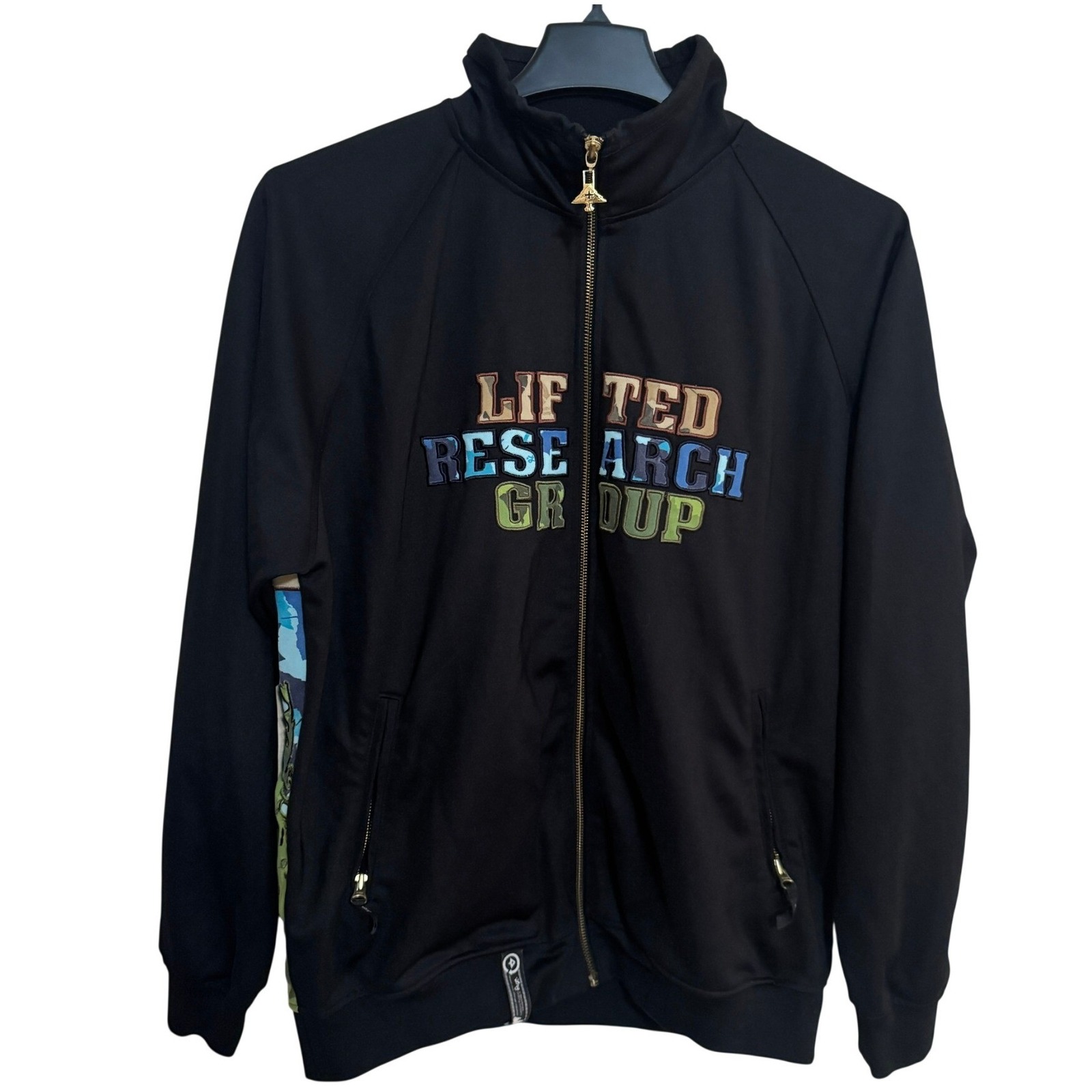 Vtg Lrg Lifted Research Group Track Jacket Zip Up Men's L Black Huge Embroidered